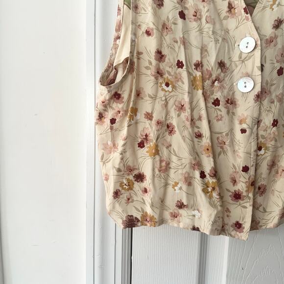 Melrose Vintage 90s Beige Pink Floral Design Rayon Iridescent Button Up Vest 10 - Picture 3 of 10